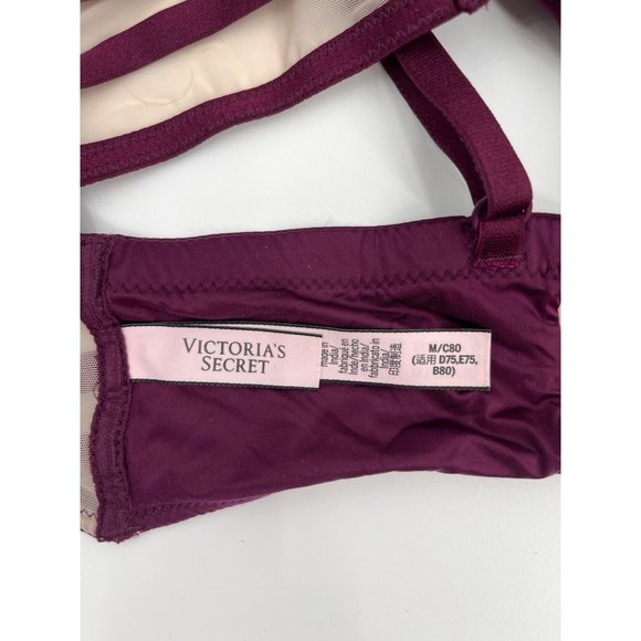 Victoria's Secret‎ Size M Maroon Mesh Panel Adjustable Strap Wire Free Bralette - Picture 4 of 5